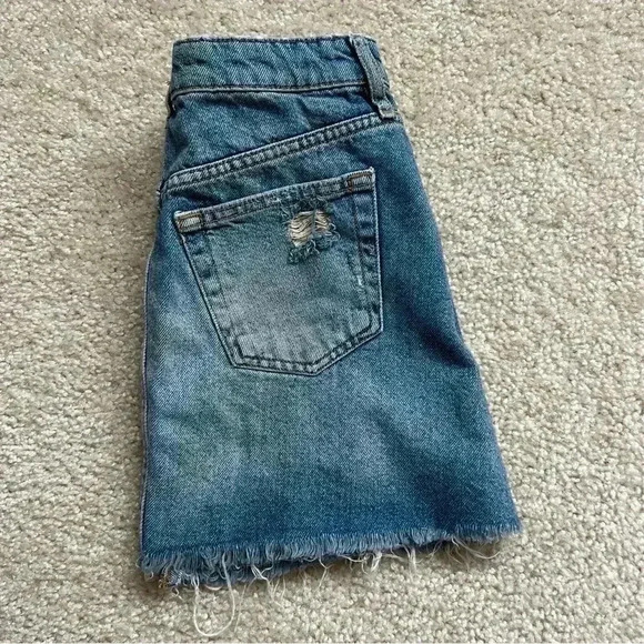Free People We The Free Button Fly Distressed Denim Jean Mini Skirt Women Sz 26 - Picture 12 of 14